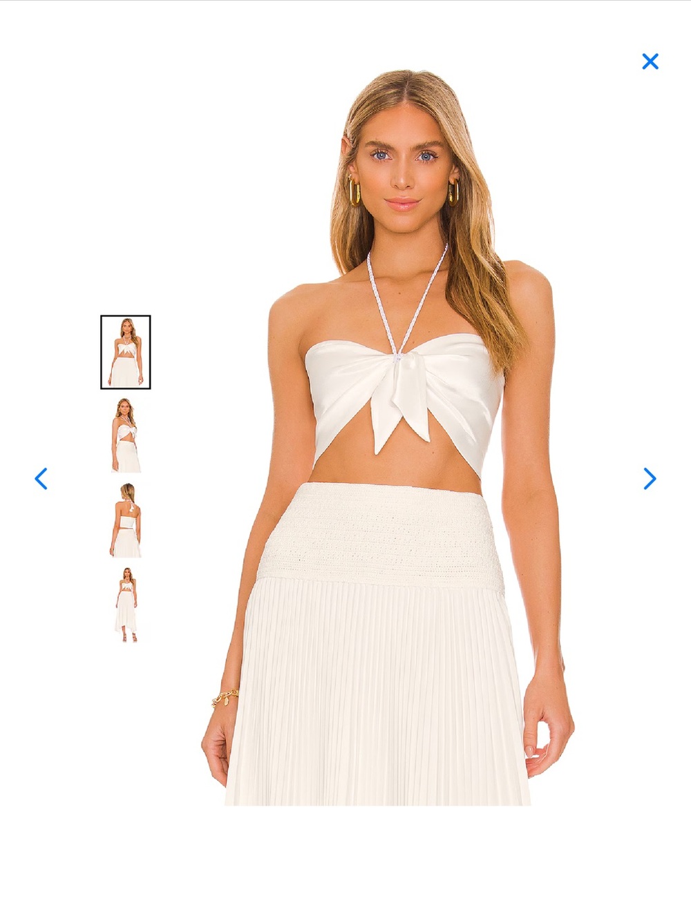Alice + Olivia Cream Smocked Strap Crop Top